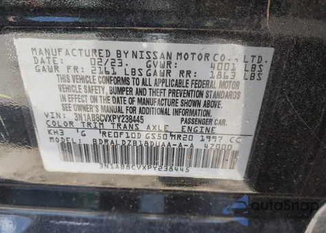 2023 Nissan Sentra Sv Xtronic Cvt z USA, uszkodzony, nr VIN 3N1AB8CVXPY238445